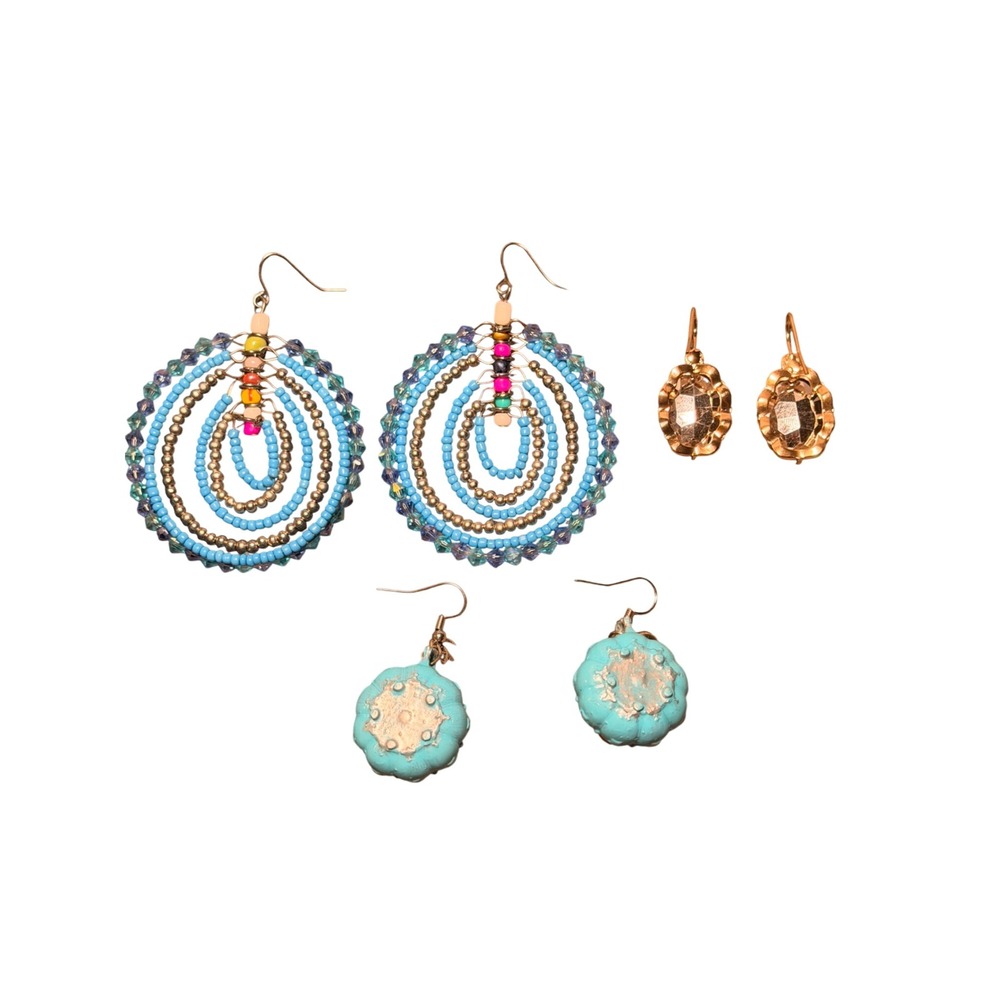 Blue Statement Earring Bundle Beaded Teacup Gold … - image 2